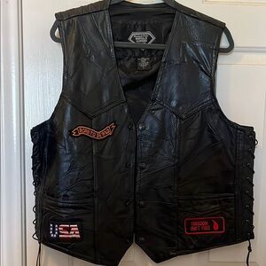 Black Leather Vest with Patches